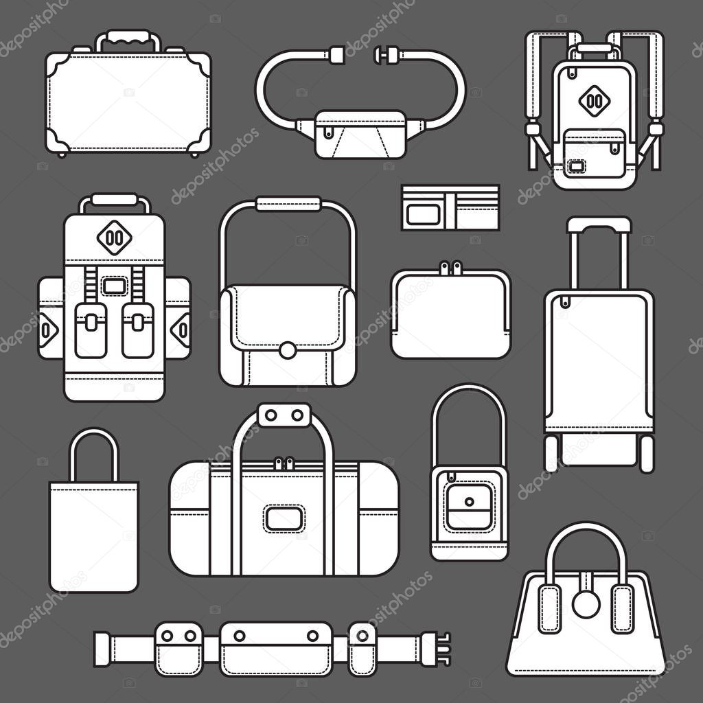 icon set of different bags, vector illustration