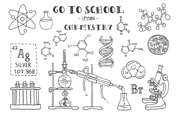 Chemie Handskizzen Zum Thema Chemie Kreidetafel Vektorillustration — Stockvektor