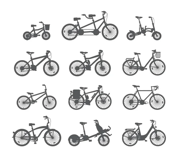 Ensemble Silhouettes Vélo Sur Fond Blanc — Image vectorielle