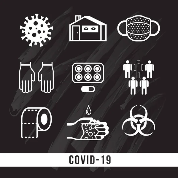 Covid Set Icons Theme Coronavirus Stay Home Hands More Often Royalty Free Stock Illustrations