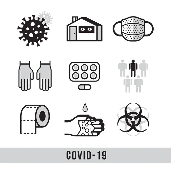 Covid Set Icons Theme Coronavirus Stay Home Hands More Often Stock Illustration