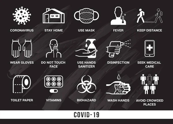 Covid Set Icons Theme Coronavirus Stay Home Hands More Often Royalty Free Stock Vectors