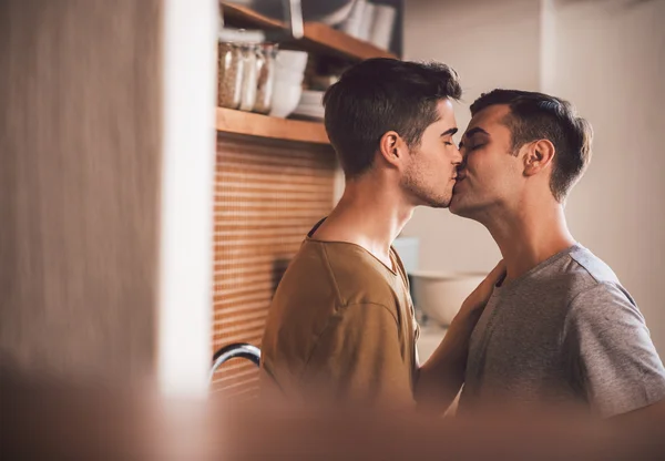 Гей пара цілує один одного — стокове фото