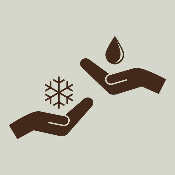 Gocciolina e fiocco di neve in mano — Vettoriale Stock