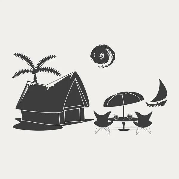 Хижина на пляже и пальма — стоковый вектор