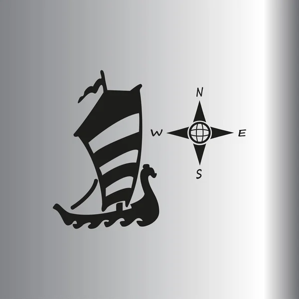 Pictogram van het kompas en boot — Stockvector