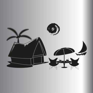 plaj kulübe ve palmiye ağacı