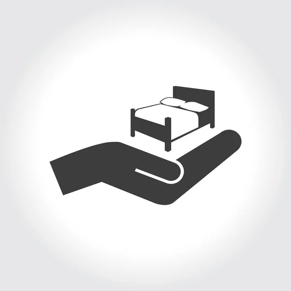 Mão segurando ícone cama — Vetor de Stock