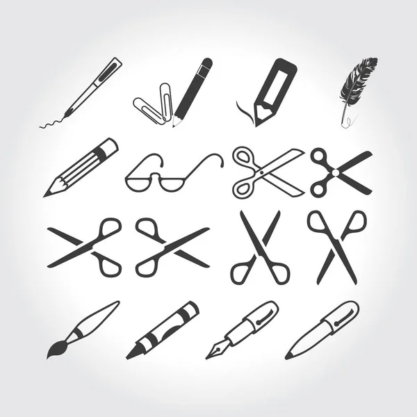 Ножиці, ручки та піктограми олівців — стоковий вектор