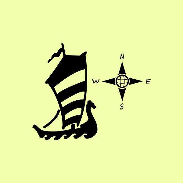 Ícone de bússola e barco —  Vetores de Stock