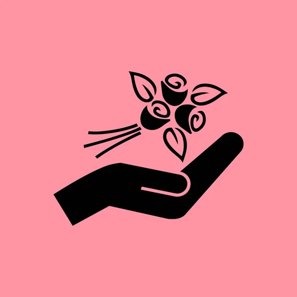 Flores en la mano icono simple — Vector de stock