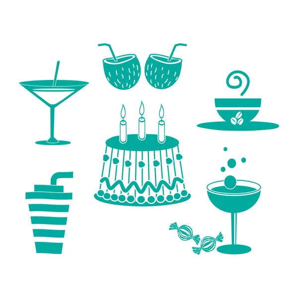 Kue dan minuman ikon sederhana - Stok Vektor