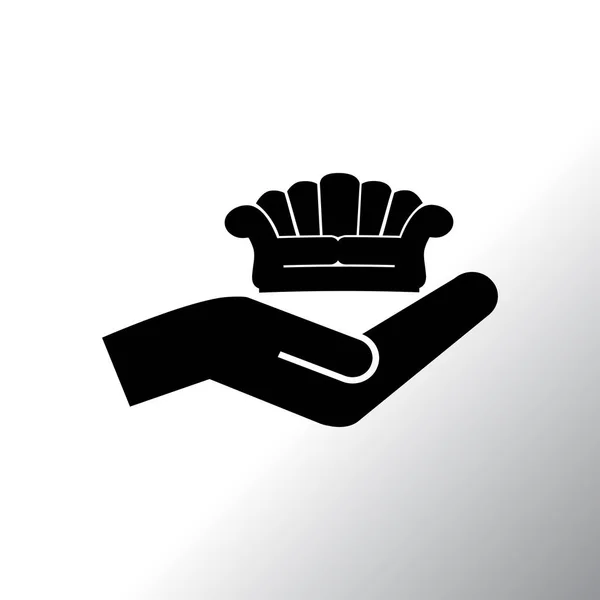 Sofá en icono de la mano — Vector de stock