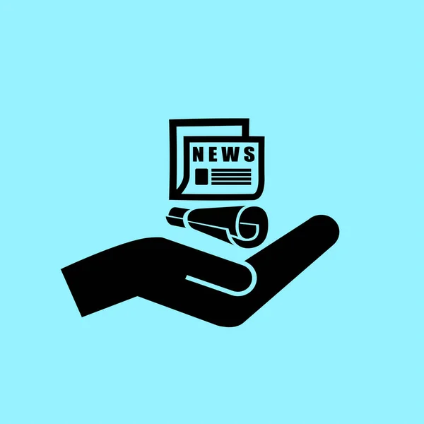 Periódico en icono de la mano — Vector de stock