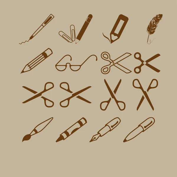 剪刀、 钢笔和铅笔 — 图库矢量图片