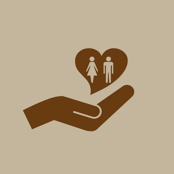Coração na mão com homem e mulher —  Vetores de Stock