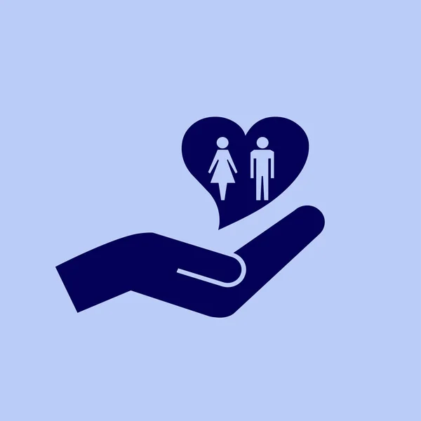 Serce w dłoni z mężczyzną i kobietą — Wektor stockowy