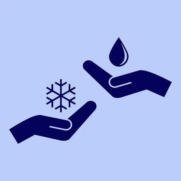 Gocciolina e fiocco di neve nell'icona delle mani — Vettoriale Stock