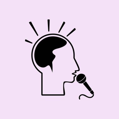 Mikrofon simgesi olan adam