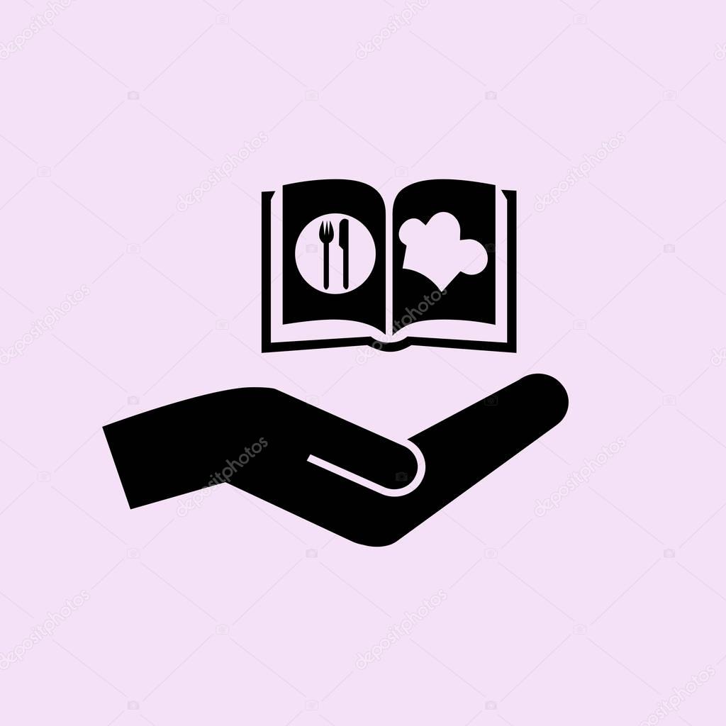 Cook book and hand vector icon