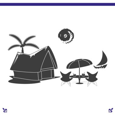 plaj kulübe ve bir palmiye ağacı