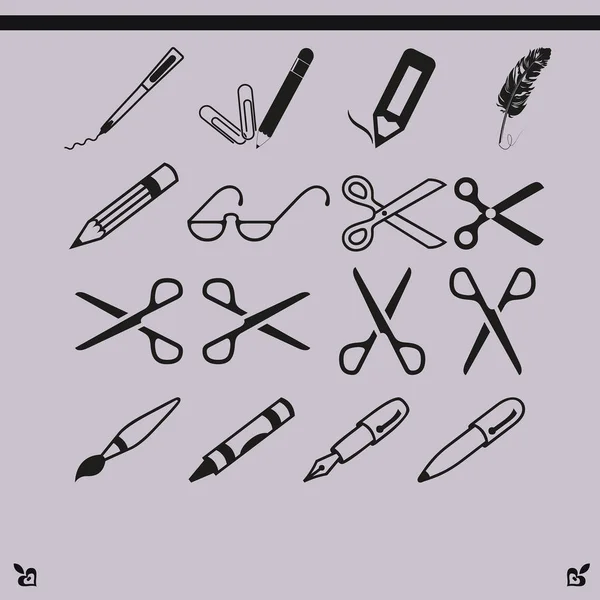 Tesouras, canetas e lápis —  Vetores de Stock