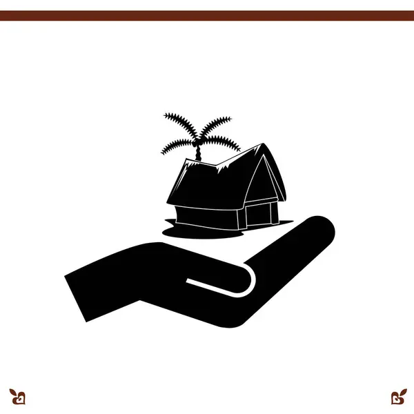Cabaña de playa y un icono de palmera — Archivo Imágenes Vectoriales