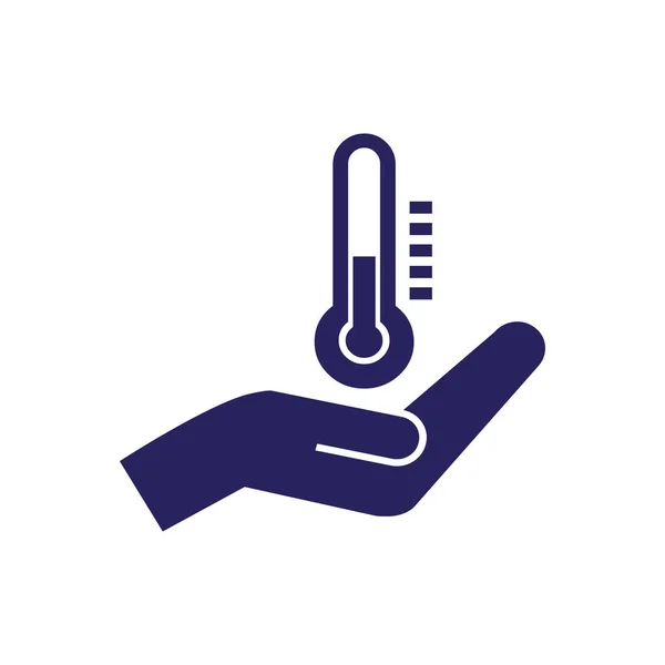 Termómetro en icono de la mano — Vector de stock