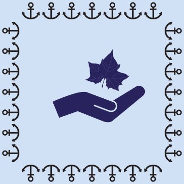 Akçaağaç yaprağı ve el simgesi