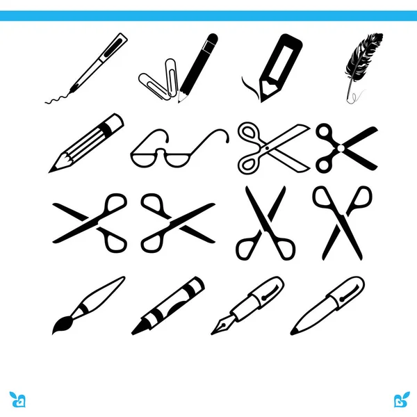 Scissors, pens and pencils icons — Stock Vector