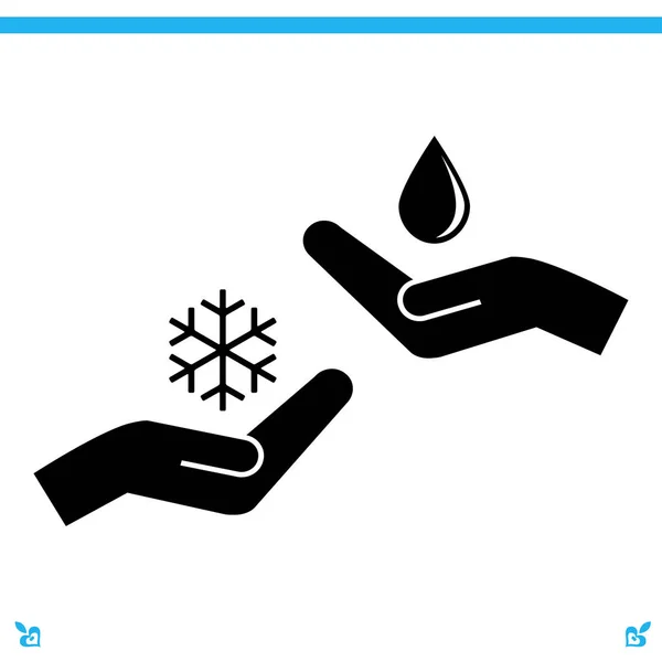 Gocciolina e fiocco di neve e icona della mano — Vettoriale Stock