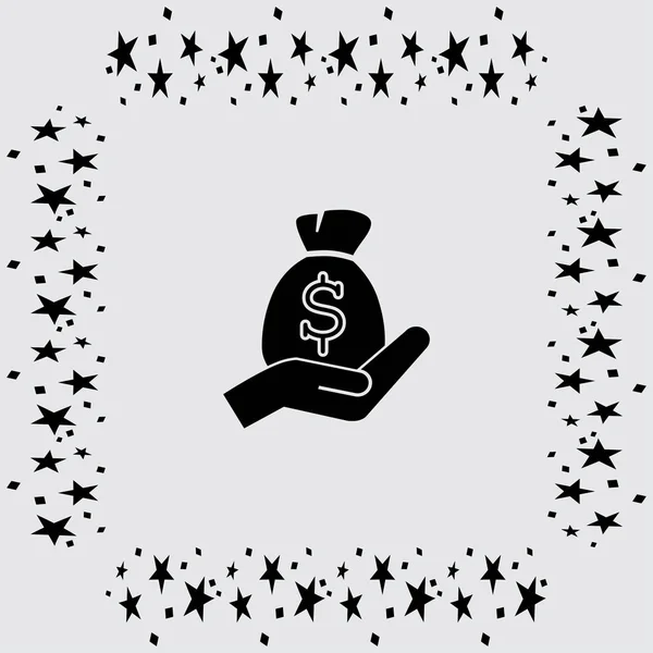 Moneybag și pictograma de mână — Vector de stoc