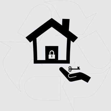 ev, kilit ve anahtar simgesi