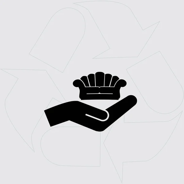 Sofá en el icono de la mano — Vector de stock