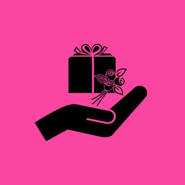 hediye ve el düz simgesi