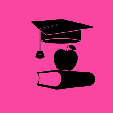 Öğrenci şapka ve kitap ile elma simgesi