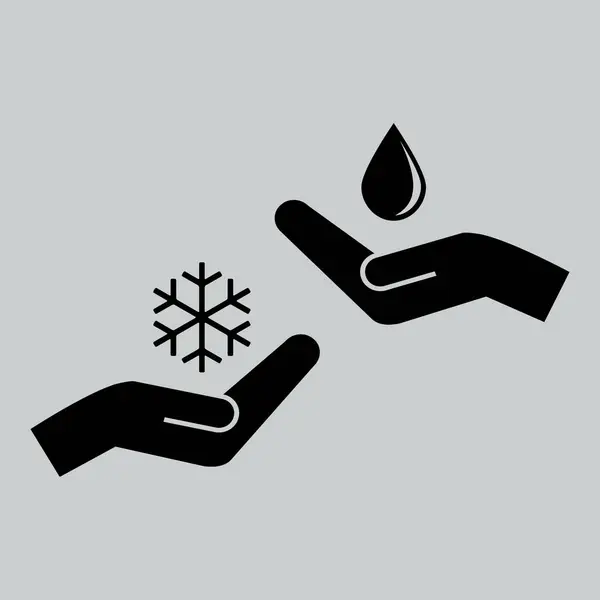 Gocciolina e fiocco di neve sulle mani icona piatta — Vettoriale Stock