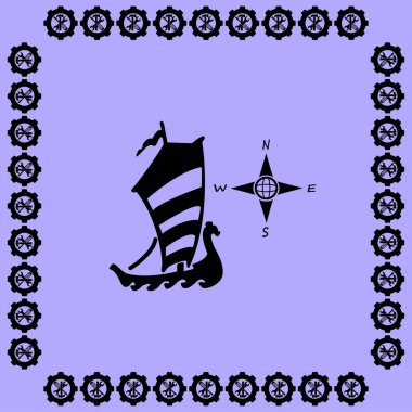 Pusula ve tekne düz simgesi