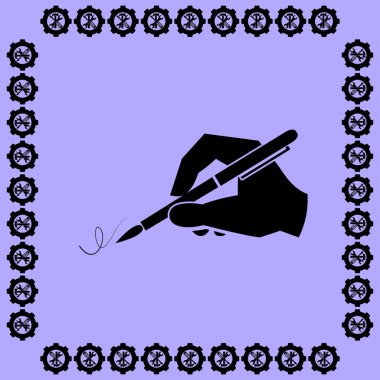 El ile kalem düz simgesi