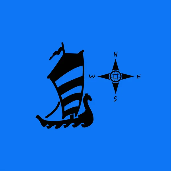 Kompass och båt flat ikonen — Stock vektor