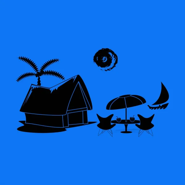 Cabana de praia e uma palmeira —  Vetores de Stock