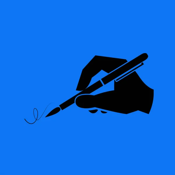 Mão com caneta plana ícone — Vetor de Stock