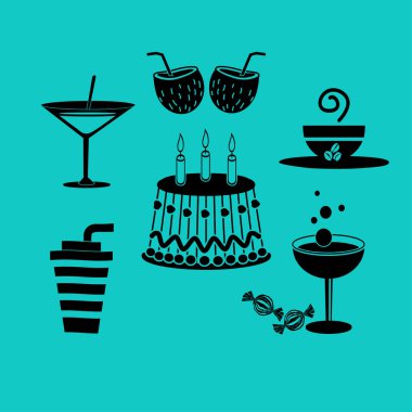 Tatlı tatlılar ve kafe. Vektör simgeler