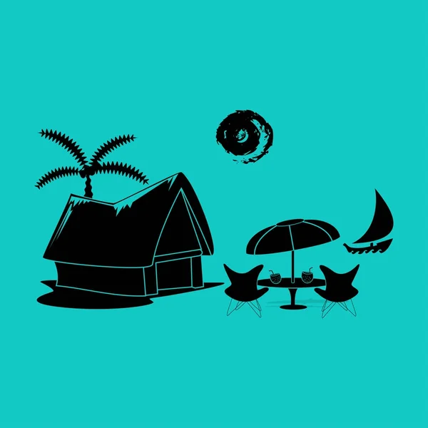 Strand shack en een palmboom — Stockvector