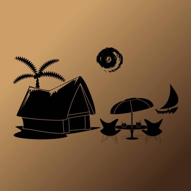 plaj kulübe ve bir palmiye ağacı vektör çizim