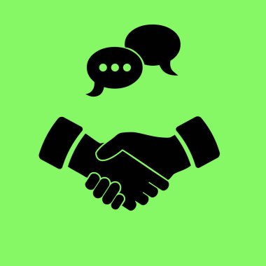 Toplantı simgesi, el sıkışma vektör çizim yeşil zemin üzerine