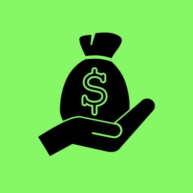 Paran ve el vektör simgesi yeşil zemin üzerine