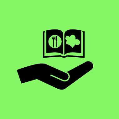 aşçı kitap ve el vektör simge yeşil zemin üzerine