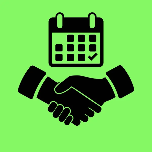 Calendar Flat Icon Handshake Vector Illustration Green Background — Stock Vector