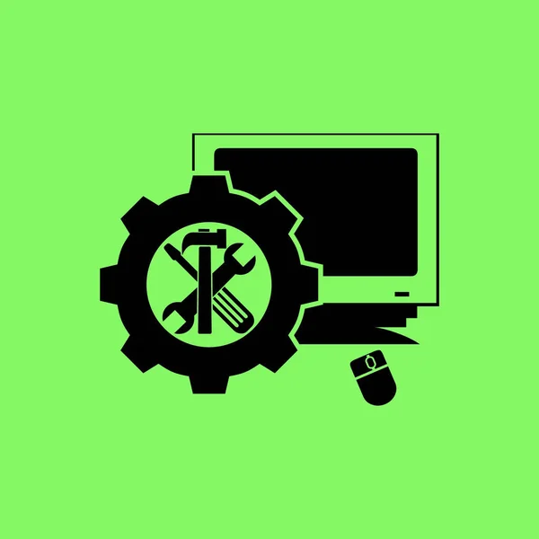 Computadora Reparación Vector Icono Sobre Fondo Verde — Archivo Imágenes Vectoriales